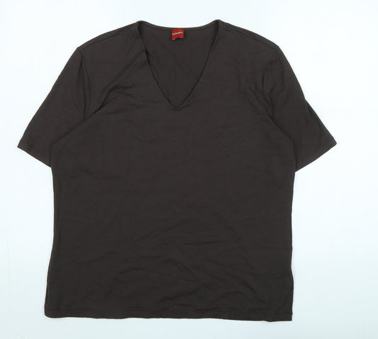 Olsen Womens Brown Viscose Basic T-Shirt Size 18 V-Neck - Logo