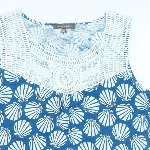 Laura Ashley Womens Blue Cotton Basic T-Shirt Size 14 Boat Neck - Logo
