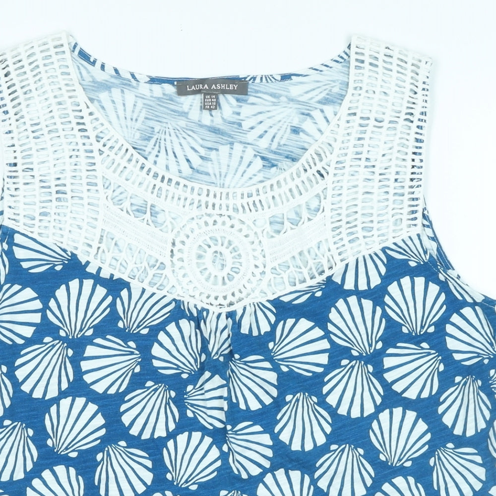 Laura Ashley Womens Blue Cotton Basic T-Shirt Size 14 Boat Neck - Logo