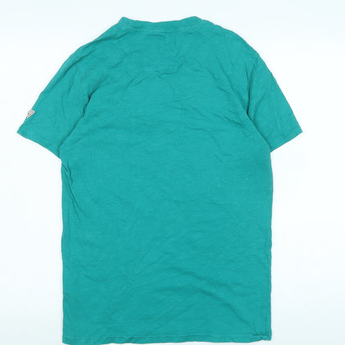 GUESS Womens Green Cotton Basic T-Shirt Size S Crew Neck - Logo - Palm Tree on front Pocket