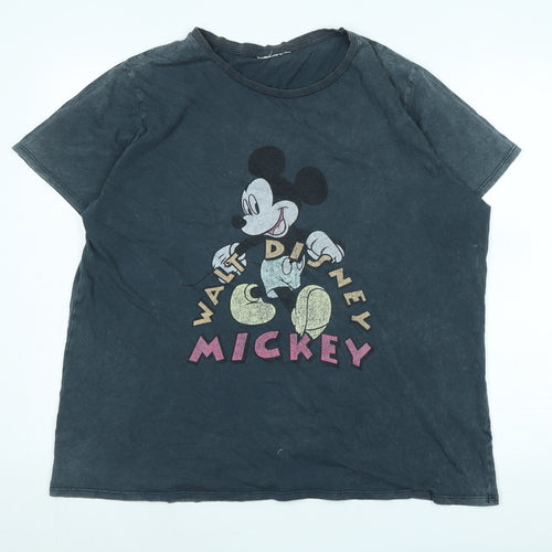 Disney Womens Grey Cotton Basic T-Shirt Size 2XL Crew Neck - Logo - Walt Disney Micky