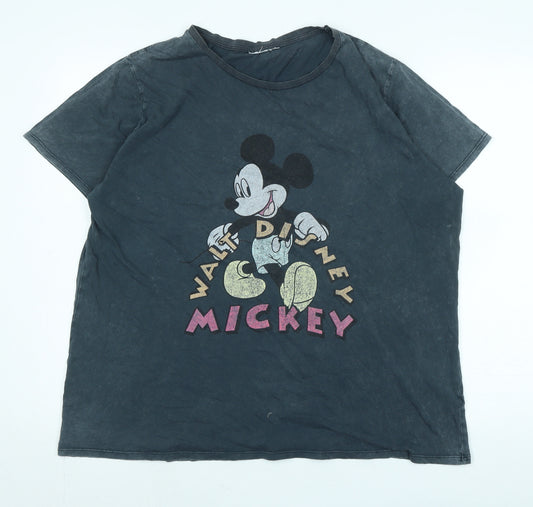 Front view of Disney women’s grey cotton basic t-shirt, size 2XL, crew neck - logo - walt disney micky