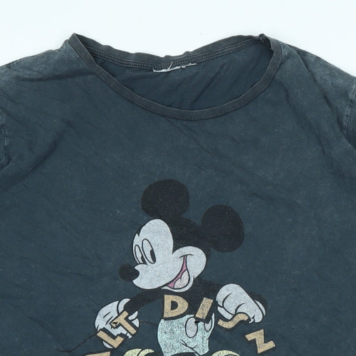 Disney Womens Grey Cotton Basic T-Shirt Size 2XL Crew Neck - Logo - Walt Disney Micky