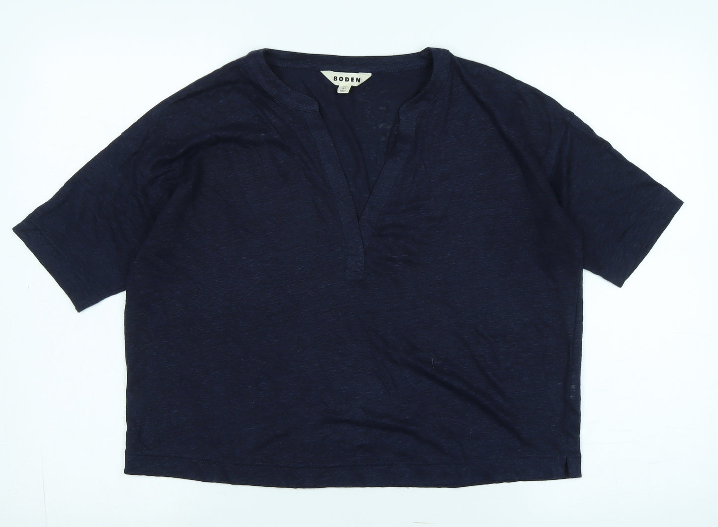 Boden Womens Blue Linen Basic T-Shirt Size 8 Crew Neck - Logo