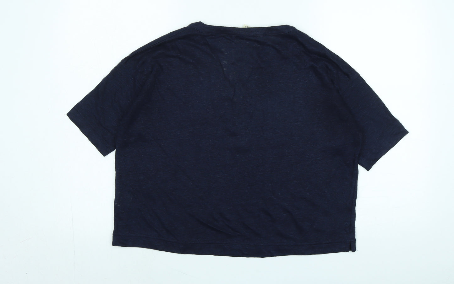 Boden Womens Blue Linen Basic T-Shirt Size 8 Crew Neck - Logo