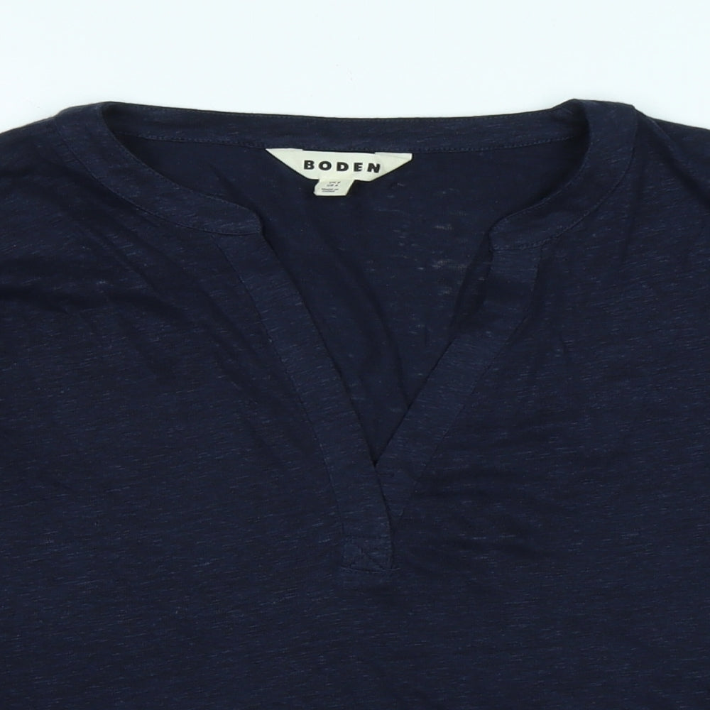 Boden Womens Blue Linen Basic T-Shirt Size 8 Crew Neck - Logo