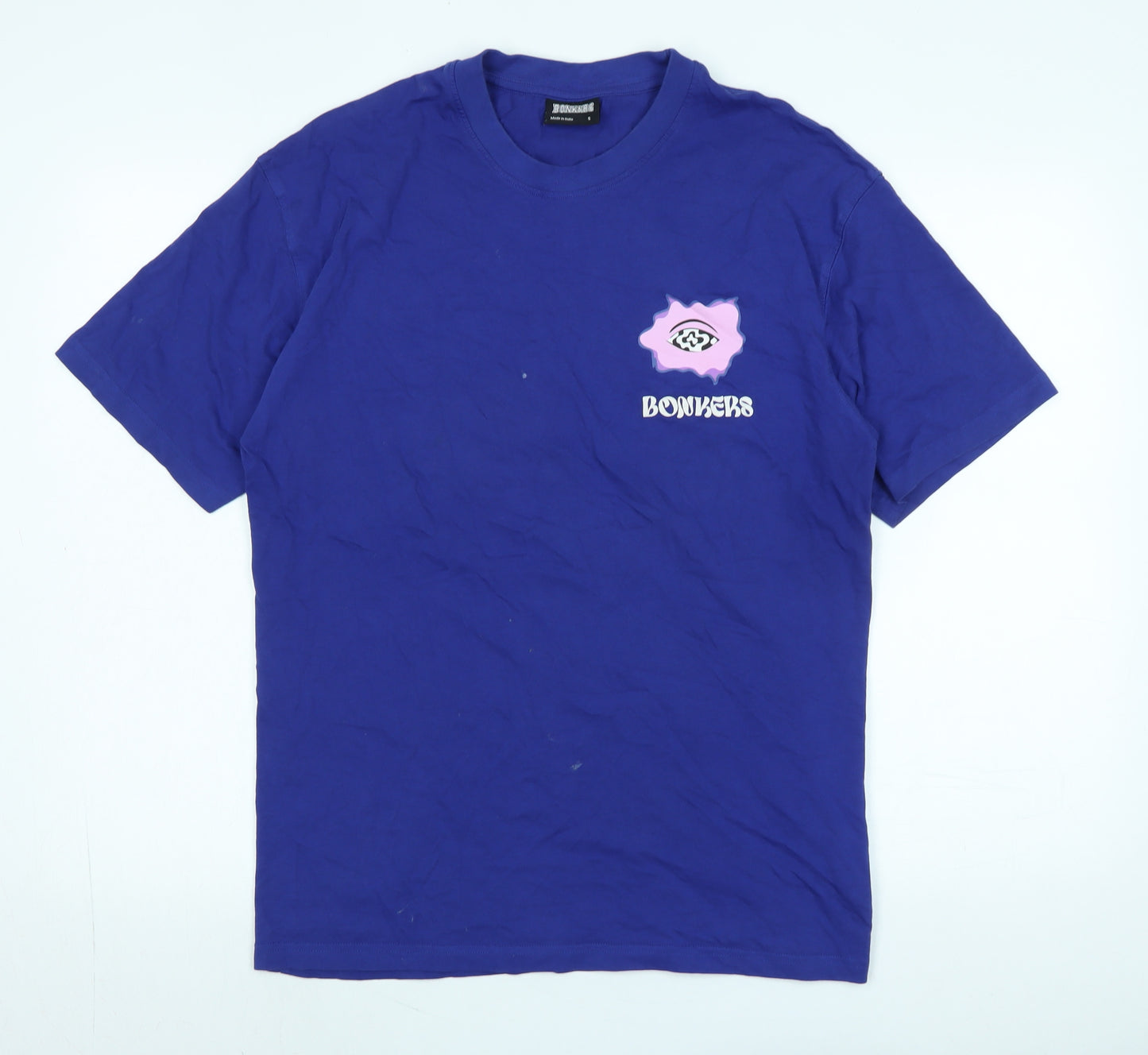 Bonkers Mens Purple Cotton T-Shirt Size S Crew Neck - Logo - Psychedelic Moods