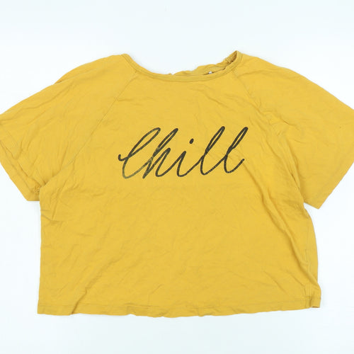 wonder love Womens Yellow Cotton Basic T-Shirt Size S Crew Neck - Logo- CHILL