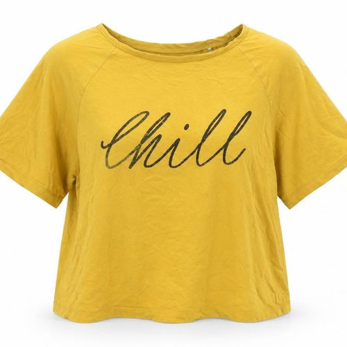 wonder love Womens Yellow Cotton Basic T-Shirt Size S Crew Neck - Logo- CHILL