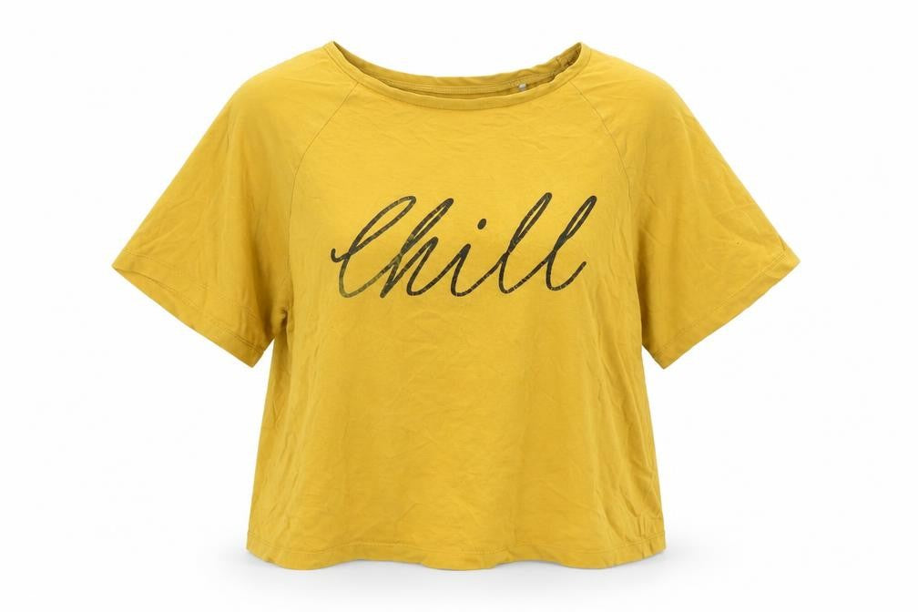 wonder love Womens Yellow Cotton Basic T-Shirt Size S Crew Neck - Logo- CHILL