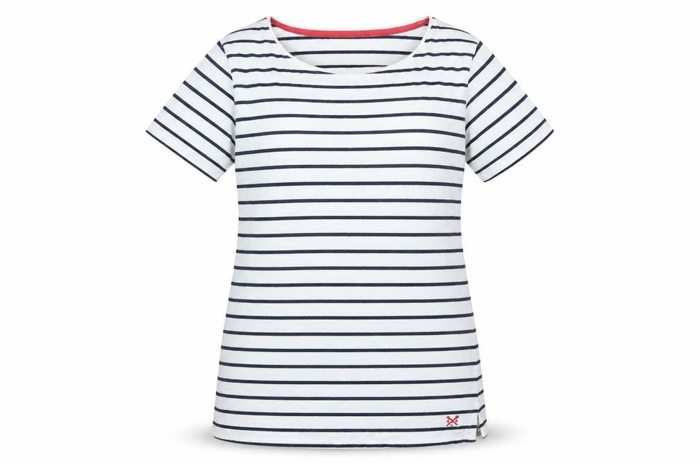 Crew Clothing Womens White Cotton Basic T-Shirt Size 8 Boat Neck - Logo