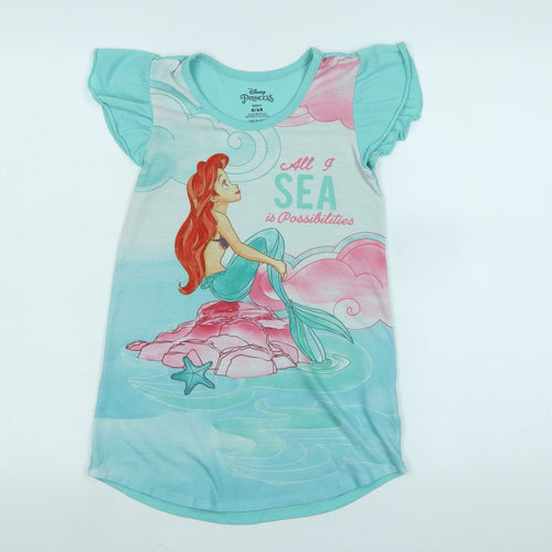 Disney Girls Green Solid Polyester Capri Nightshirt Size 6 Years - Logo- Disney Princess