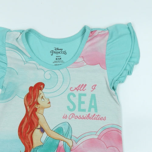 Disney Girls Green Solid Polyester Capri Nightshirt Size 6 Years - Logo- Disney Princess