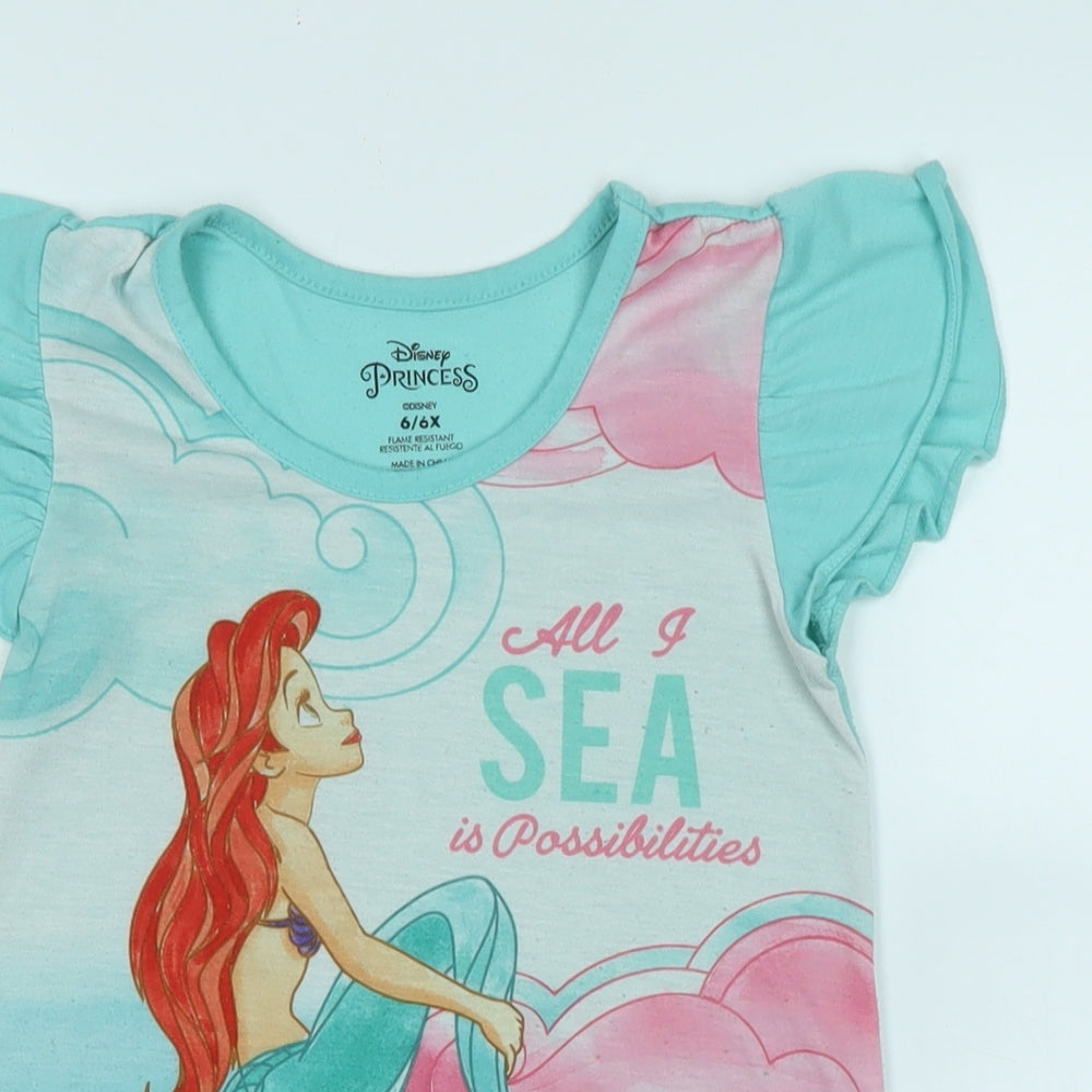 Disney Girls Green Solid Polyester Capri Nightshirt Size 6 Years - Logo- Disney Princess