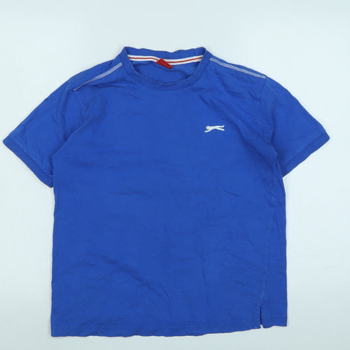 Slazenger Boys Blue Cotton Basic T-Shirt Size 11-12 Years Crew Neck - Logo