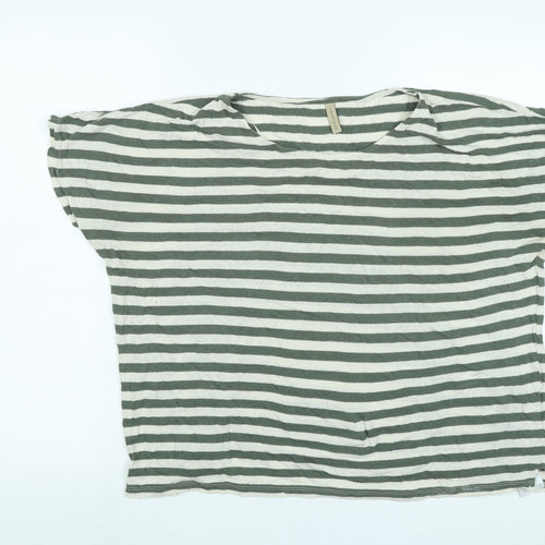 Soyaconcept Womens Green Cotton Basic T-Shirt Size L Boat Neck - Logo