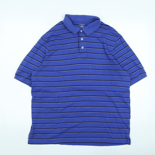 Lands' End Mens Blue Cotton Polo Size M Collared Button - Logo