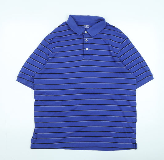 Lands' End Mens Blue Cotton Polo Size M Collared Button - Logo