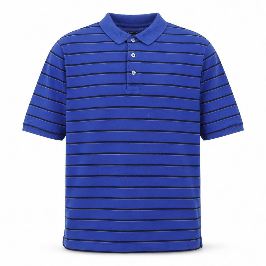 Front view of Lands' End men’s blue cotton polo, size M, collared button - logo