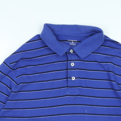 Lands' End Mens Blue Cotton Polo Size M Collared Button - Logo