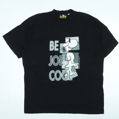 Snoopy Mens Black Cotton T-Shirt Size L Crew Neck - Logo - Be Joe cool