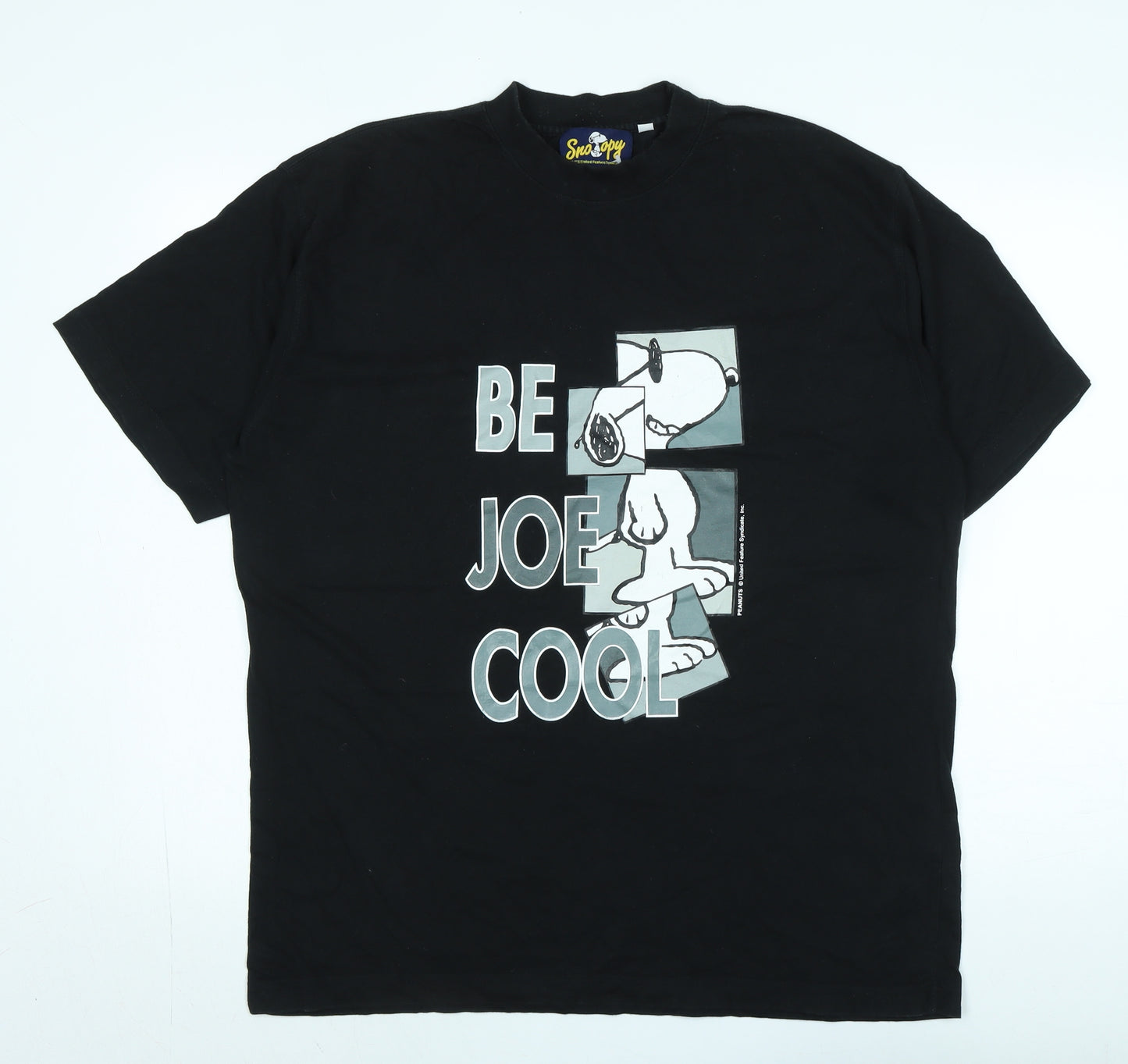 Snoopy Mens Black Cotton T-Shirt Size L Crew Neck - Logo - Be Joe cool