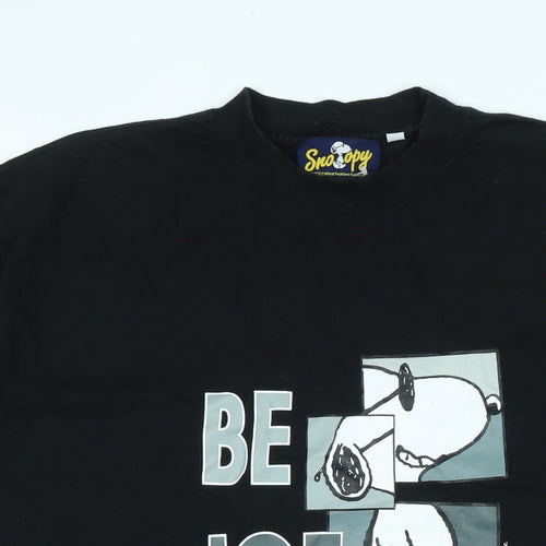 Snoopy Mens Black Cotton T-Shirt Size L Crew Neck - Logo - Be Joe cool