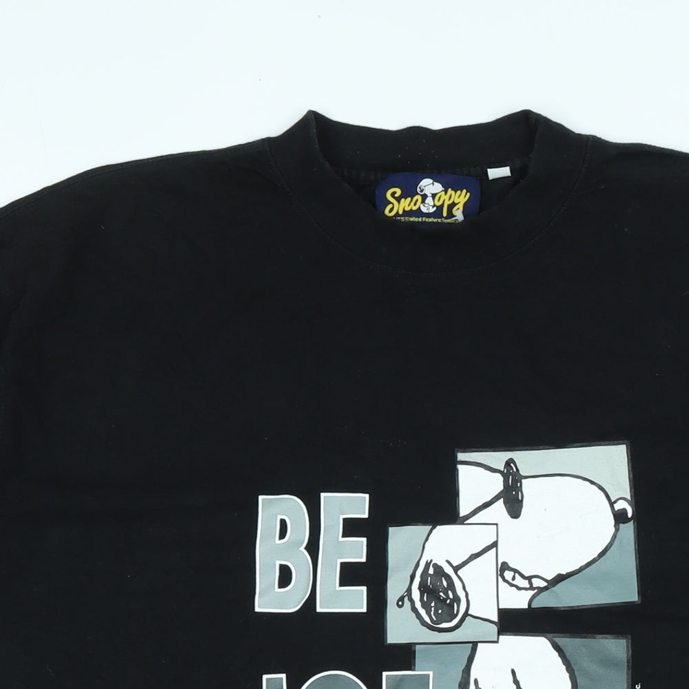 Snoopy Mens Black Cotton T-Shirt Size L Crew Neck - Logo - Be Joe cool