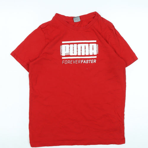 PUMA Boys Red Cotton Basic T-Shirt Size 13-14 Years Crew Neck - Logo
