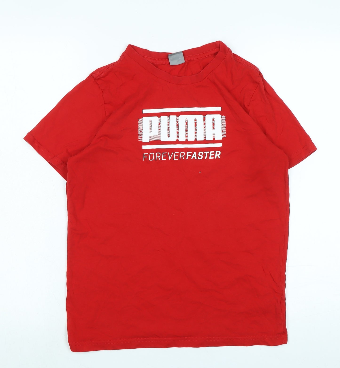PUMA Boys Red Cotton Basic T-Shirt Size 13-14 Years Crew Neck - Logo