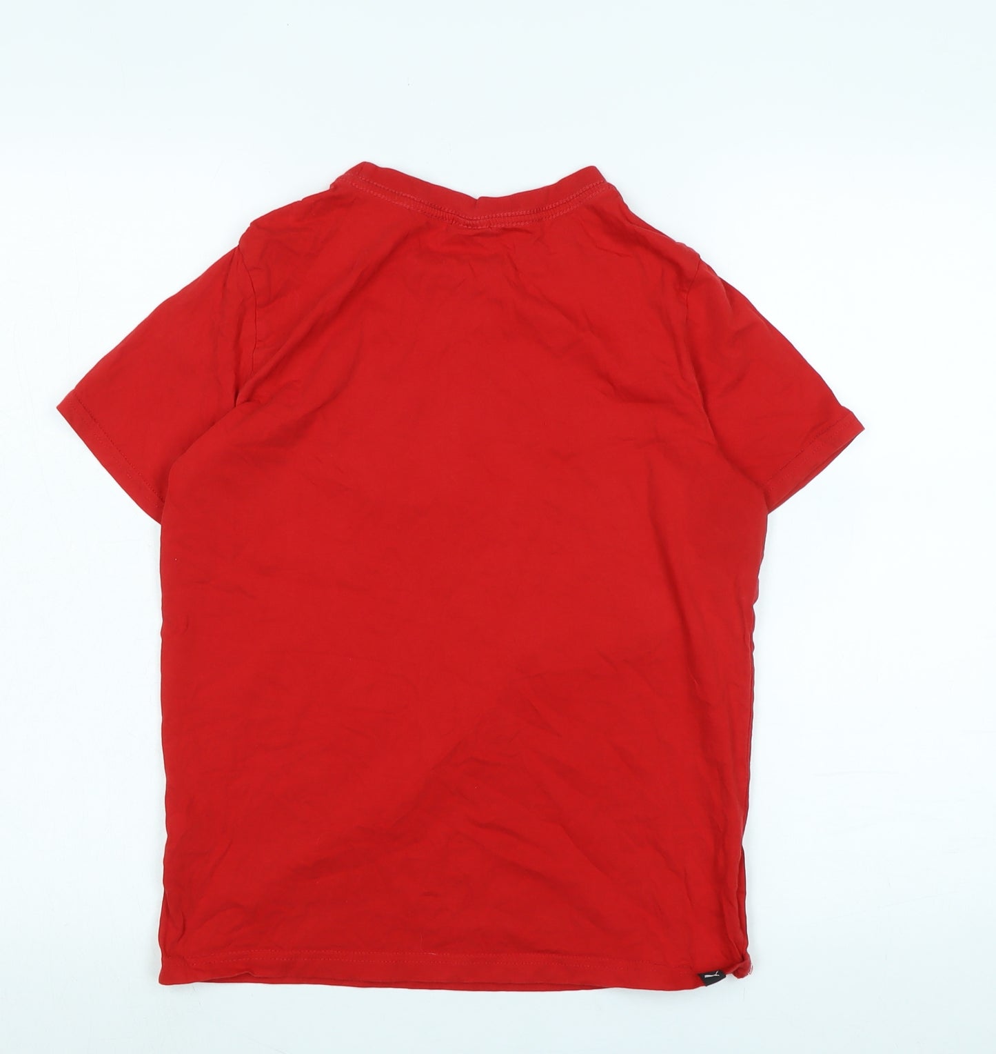 PUMA Boys Red Cotton Basic T-Shirt Size 13-14 Years Crew Neck - Logo