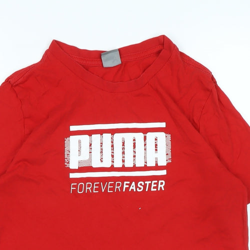 PUMA Boys Red Cotton Basic T-Shirt Size 13-14 Years Crew Neck - Logo