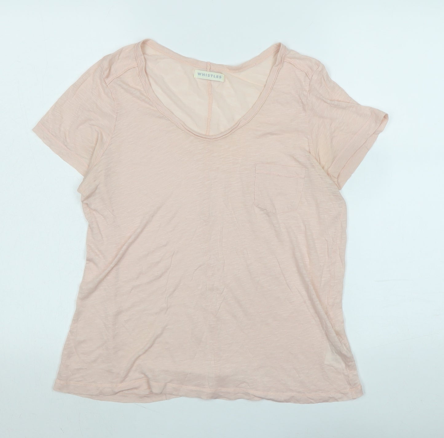 Whistles Womens Pink Cotton Basic T-Shirt Size M V-Neck - Logo