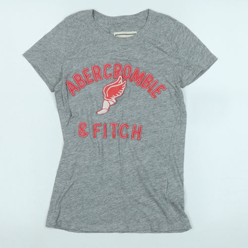 Abercrombie & Fitch Womens Grey Cotton Basic T-Shirt Size S Crew Neck - Logo