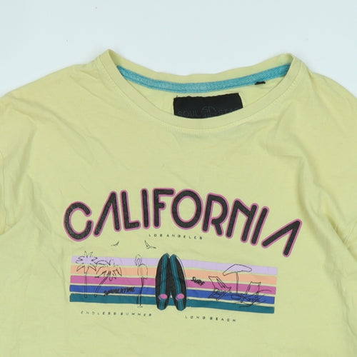 Soul Star Mens Yellow Cotton T-Shirt Size XL Crew Neck - CALIFORNIA