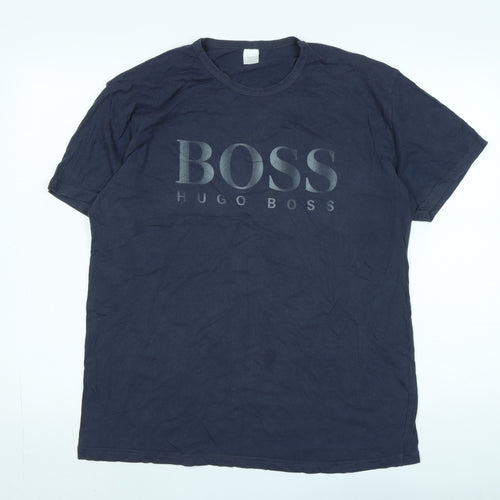 HUGO BOSS Mens Blue Cotton T-Shirt Size XL Crew Neck - Logo - HUGO BOSS