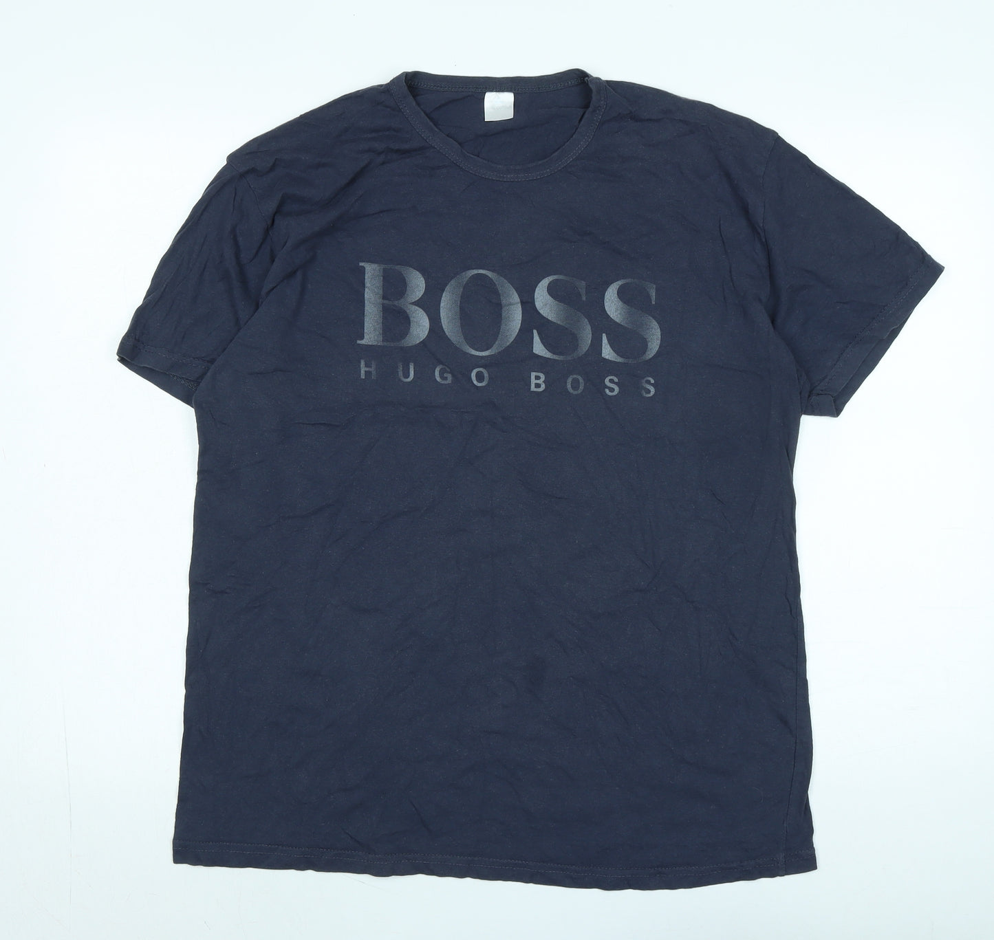 HUGO BOSS Mens Blue Cotton T-Shirt Size XL Crew Neck - Logo - HUGO BOSS