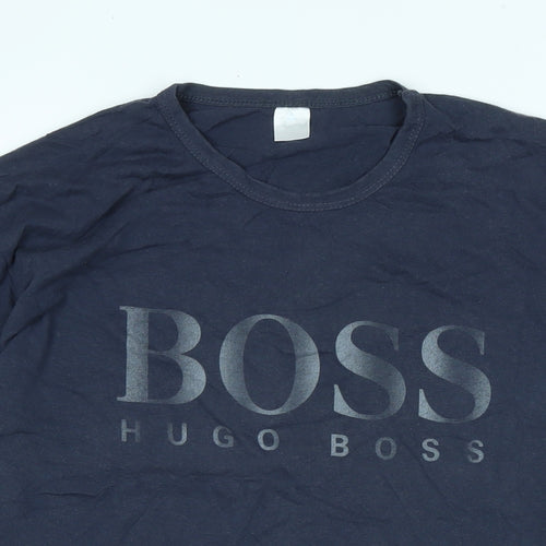 HUGO BOSS Mens Blue Cotton T-Shirt Size XL Crew Neck - Logo - HUGO BOSS