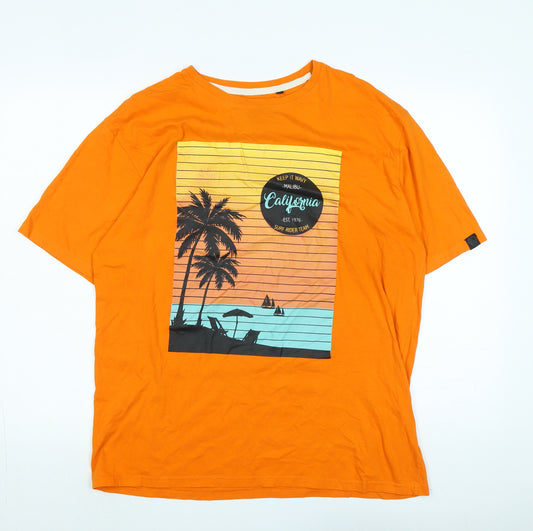 Soul Star Mens Orange Cotton T-Shirt Size XL Crew Neck - Logo - CALIFORNIA