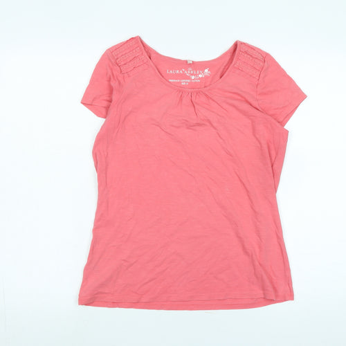 Laura Ashley Womens Pink Cotton Basic T-Shirt Size 12 Scoop Neck - Logo