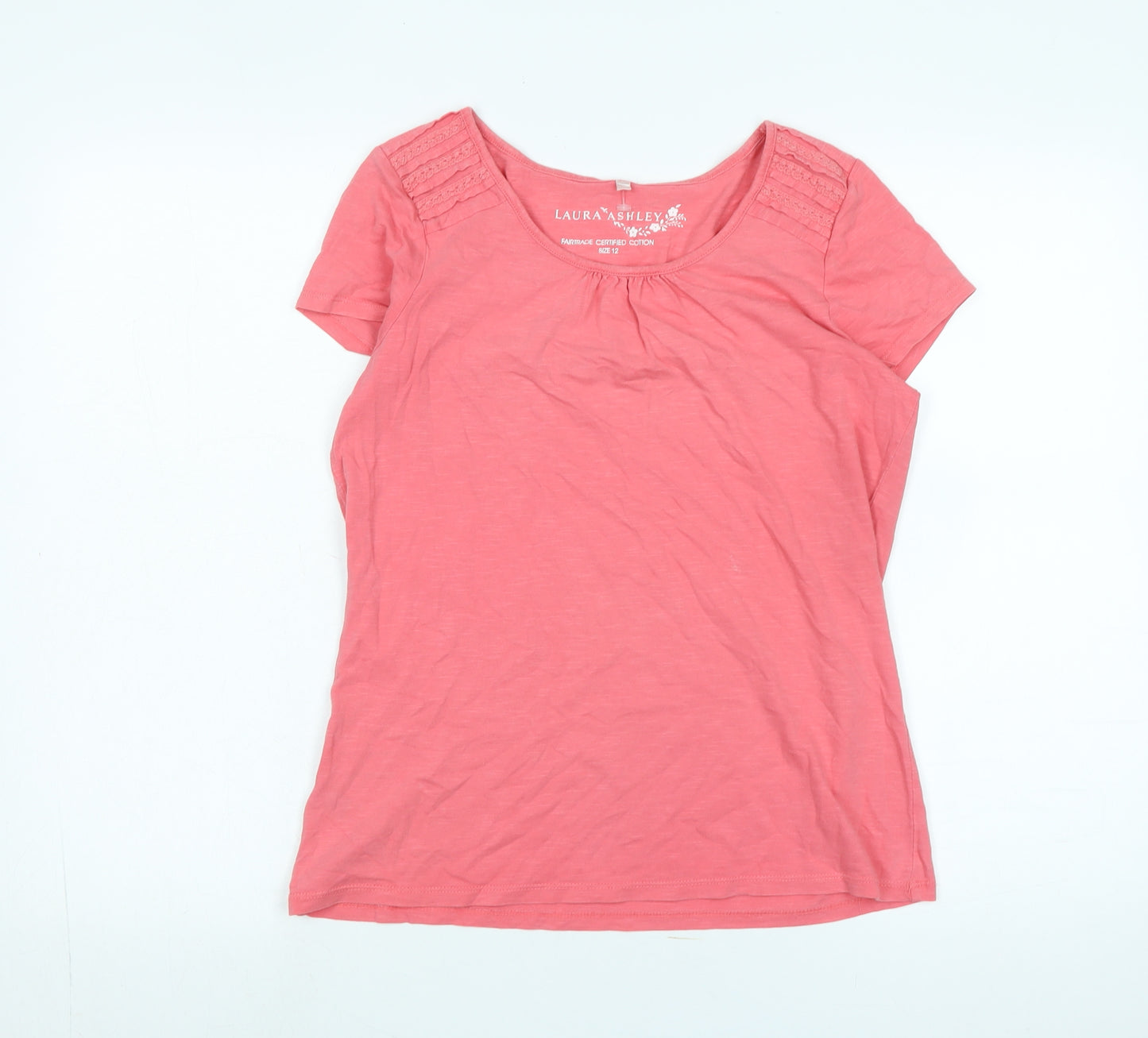 Laura Ashley Womens Pink Cotton Basic T-Shirt Size 12 Scoop Neck - Logo