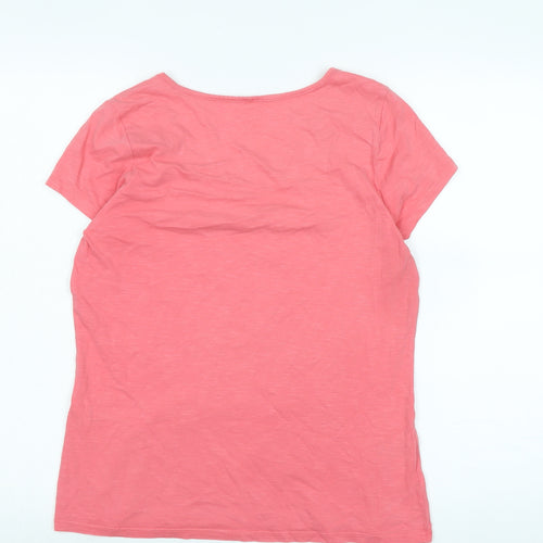 Laura Ashley Womens Pink Cotton Basic T-Shirt Size 12 Scoop Neck - Logo