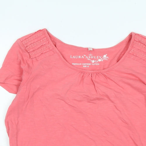 Laura Ashley Womens Pink Cotton Basic T-Shirt Size 12 Scoop Neck - Logo