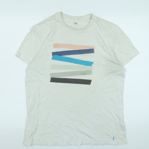kin Mens Ivory Cotton T-Shirt Size M Crew Neck - Logo