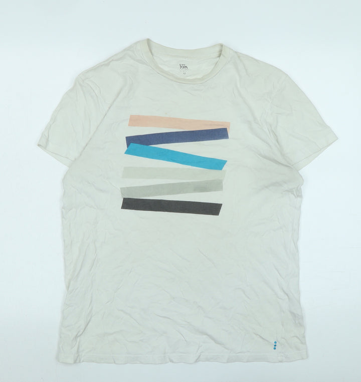 kin Mens Ivory Cotton T-Shirt Size M Crew Neck - Logo