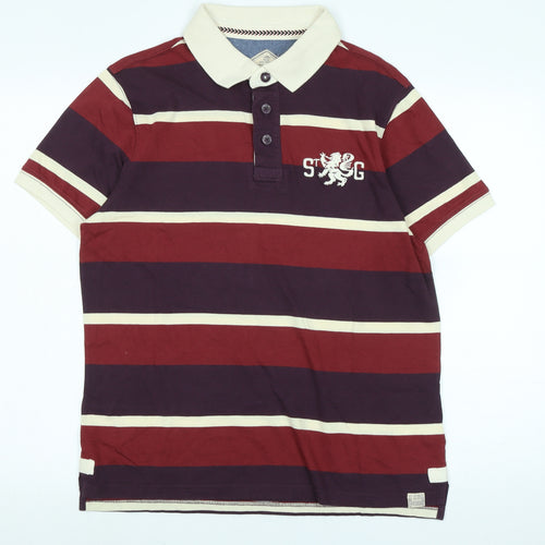 St George by duffer Mens Multicoloured Striped Camel Polo Size M Collared - Logo