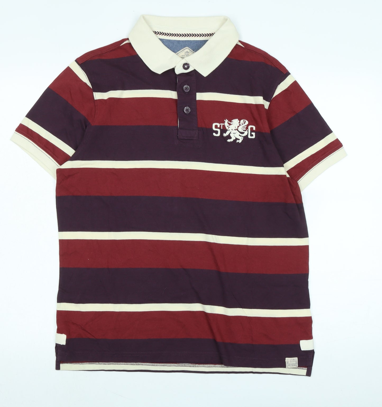 St George by duffer Mens Multicoloured Striped Camel Polo Size M Collared - Logo