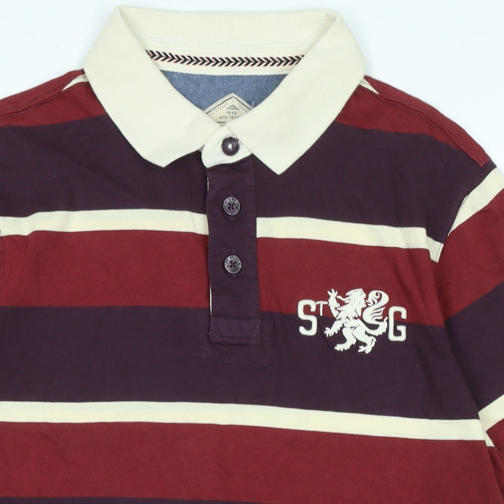 St George by duffer Mens Multicoloured Striped Camel Polo Size M Collared - Logo