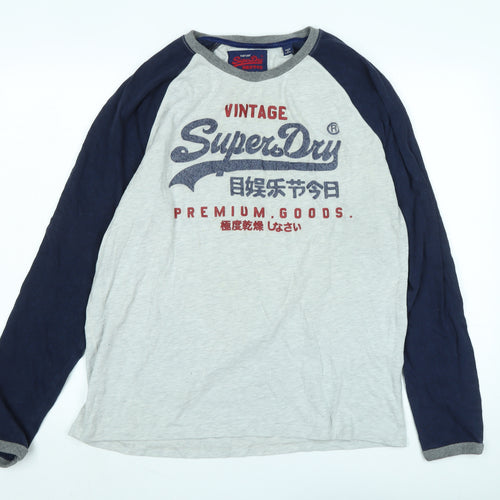 Superdry Mens Grey Cotton T-Shirt Size 2XL Crew Neck - Logo -Vintage Superdry