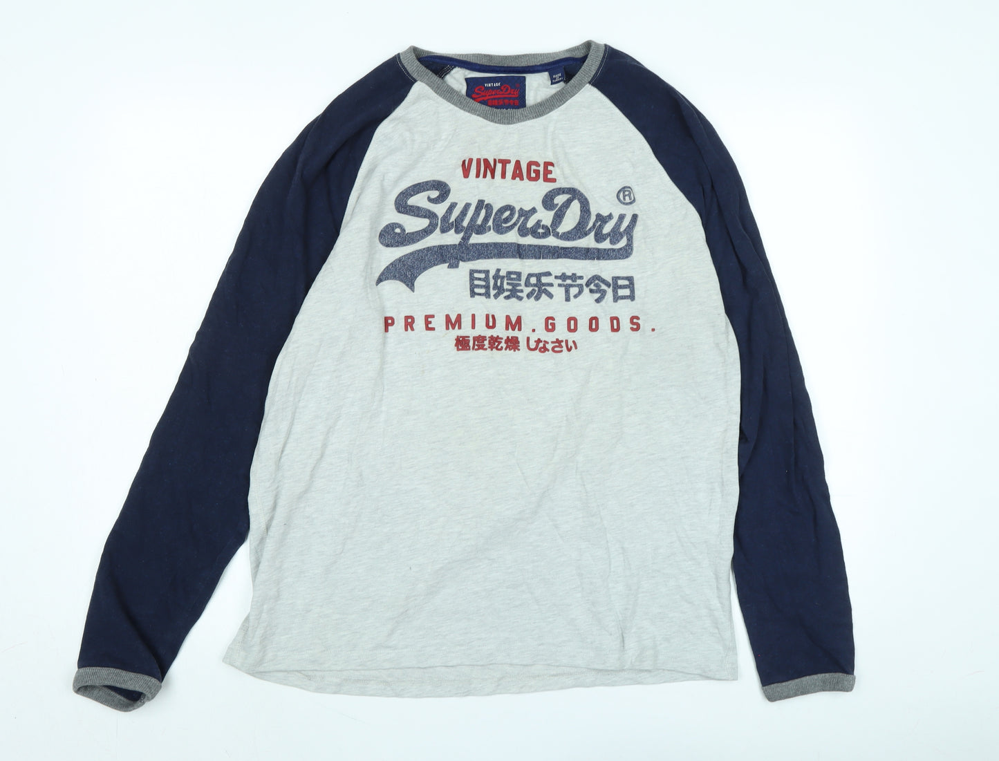 Superdry Mens Grey Cotton T-Shirt Size 2XL Crew Neck - Logo -Vintage Superdry